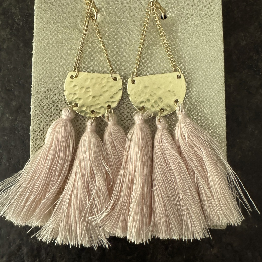 Gold and blush tassel earrings